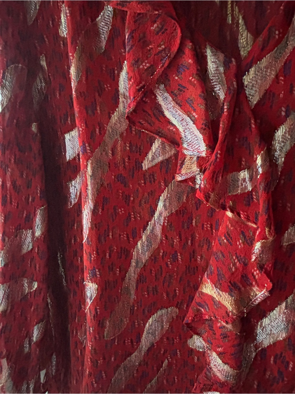 ba&sh Red Metallic Patterned Ruffle Blouse - Picture 2 of 5